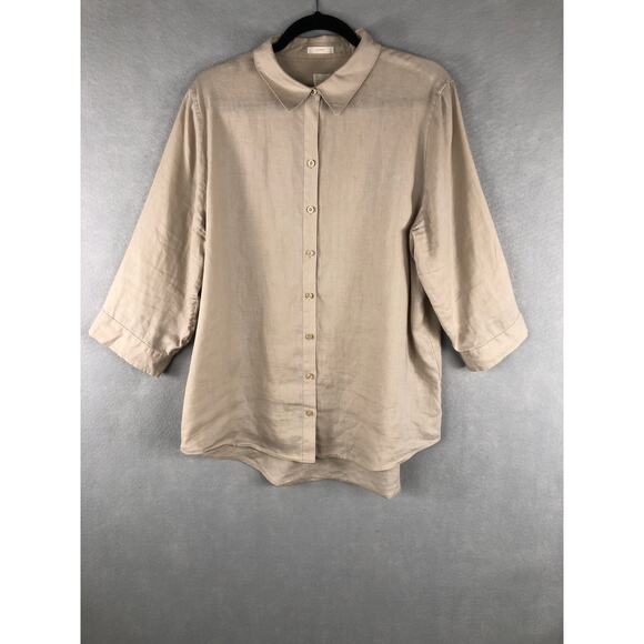 Chico's Women's Size 3 (XL/16) No-Iron Linen Button Down Tan - Picture 1 of 9